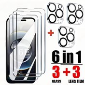 Resim 6'lı 1 Arada iPhone 16 15 14 13 12 Pro Max ve Plus, 11 Mini Kamera Ekran Koruyucu Camı Lens Kılıfı 