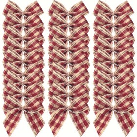 Resim Noel Sezonu için 50 adet / paket 3,05 cm ve 4,06 cm Altın Kenar Kırmızı Beyaz Izgara Dikiş Saf El Yapımı Dikilmiş Yay Noel Hediye Kartı 