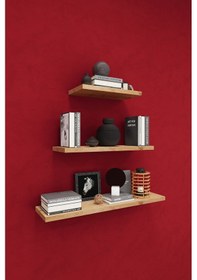 Resim Asra Trend Modern 3'lü Uçan Raf Çok Amaçlı Duvar Rafı Organizer %100 Mdf Kitaplık Mutfak Banyo Rafı Drf05 Safir Meşe 
