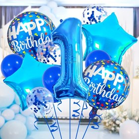 Resim 11 Parça Doğum Günü Partisi Balon Seti, Mavi Numara ve Yıldızlı Alüminyum Folyo Balonlar, Kurdele Dahil, Yaz ve Genel Kutlamalar İçin Çok Amaçlı, 14 Yaş ve Üzeri Uygundur 