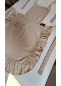 Resim Keten Fırfırlı Bohem Mutfak Önlüğü Bej 
