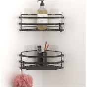 Resim Teknotel Yapışkanlı Kancalı 2 Adet Banyo Köşe Raf Mat Siyah St277 Çok Renkli 