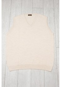 Resim Woolen World V Yaka Battal Büyük Boy Yünlü Kolsuz Triko Süveter Krem 