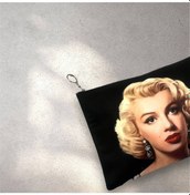 Resim Şarkıcı Model Marilyn Monroe Fotoğraflı Siyah Clutch Portföy Çanta 