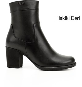 Resim GÖNDERİ(R) Kadın / Kız Siyah Fermuarlı Kalın Topuklu Hakiki Deri Bot 