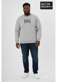 Resim Süperlife Erkek Büyük Beden California 1974 Baskılı Bisilet Yaka İnce Sweatshirt Spr26bsw956-2 Açık Gri Melanj 