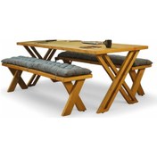 Resim Neiwel Adel Doğal Ahşap Banklı Toplantı Masasıı x 120 x 220 Açık Ceviz 