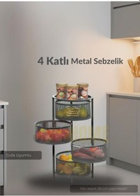 Resim 4 Katlı Sebzelik Açılır Metal Patates Soğan Sepeti Paslanmaz Meyvelik Organizer Sepet Siyah Siyah 