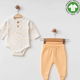 Resim Bebek Bodyli Eşofman Altlı İkili Organik Takım-15488 Krem 