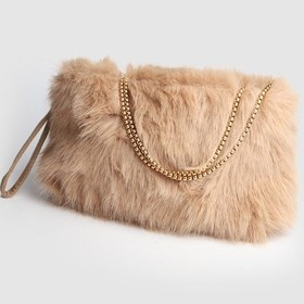Resim La'graccio Paris Kadın Nalbe Portföy Hasır-peluş Askılı Çanta Peluş Vizon 