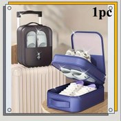 Resim Seyahat Ayakkabı Saklama Çantası - Şeffaf Ön Cep ve Ayakkabı Bölmeli Çok Fonksiyonlu Taşınabilir Ayakkabı Organizatörü, 3 Çift Ayakkabılık Kapasiteli, Kırışmaz Dayanıklı Polyester, EU 42/US 8.5 Uyumlu, Kompakt Tasarım, Uçak/Tren/Araç Seyahati İçin - Gri/Lacivert/Siyah 