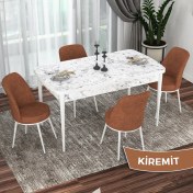 Resim Canisa Concept Kor Serisi, Beyaz Mermer Desen 70X114 Açılabilir Mutfak Masası Takımı, 4 Sandalye 