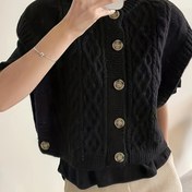 Resim Twist Desenli Düğmeli Hırka, Bahar ve Sonbahar için Vintage Kolsuz Hırka, Kadın Giyim 