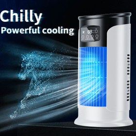 Resim 1 adet 3'ü 1 arada Taşınabilir Klima, Nemlendirici ve USB Fan ile Ortam Işığı - Kare, Pil Gerektirmez, İç/Dış Mekan Kullanımı için Sessiz Çalışma, Ofis ve Ev, Şık Beyaz Tasarım, Ev Soğutma Sistemi | Modern Klima | Sessiz Çalışma Fanı 