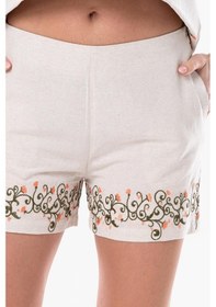 Resim Hazan Keten Nakışlı Kısa Yazlık Otantik Şort Krem Krm-krem Krem 