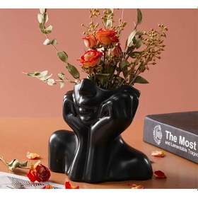 Resim Minimalist Bohem Vazo, Soyut Kadın Büstü Vazo Siyah Ev Dekor 