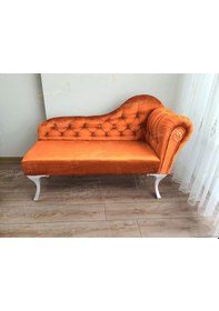 Resim Ters Kol Dekoratif Bihter Koltuk Josefin Puf 120 Cm Beyaz Ayak Turuncu 