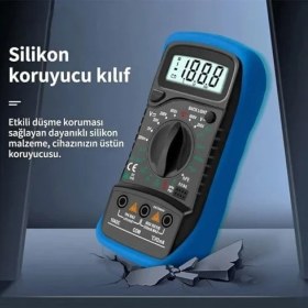 Resim LED Ekranlı Dijital Multimetre Ölçü Aleti, Işıklı Ekranlı Elektrik Akım Ölçer, Silikon Kılıflı Açılabilir Ayaklı Multimetre, Voltmetre Ampermetre Ohmmetre Elektrik Test Cihazı 