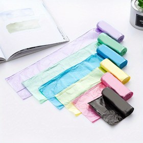 Resim Tek Kullanımlık Plastik Çöp Poşetleri - Karışık Pastel Renkler (Açık Mavi, Gökyüzü Mavisi, Lavanta Yeşili, Nane Yeşili, Sarı-Yeşil, Pembe-Mor Gradyan) | Mutfak, Banyo, Ofis ve Ev için Dayanıklı Çok Amaçlı Atık Torbaları | Dekoratif ve Fonksiyonel Tasarım 