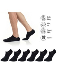 Resim Lion Monroe Saf Bambu Erkek Sneaker Siyah Çorap Dikişsiz Görünmez Bilekte Spor Çorap Premium 6'lı L5952aznb Softaura 