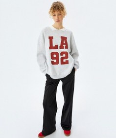 Resim Koton Oversize Kolej Baskılı Polo Yaka Sweatshirt Kar Melanj 5sal10518ık Gri Melanj 
