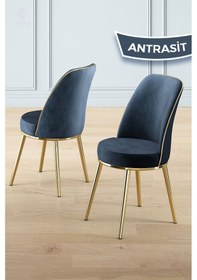 Resim Canisa Lai Serisi 90x168 Lak Panel Antrasit Ironi Gold Ayak Masa Takımı 6 Antrasit Sandalye Antrasit İroni Masa Antrasit Sandalye Ayaklar Gold 