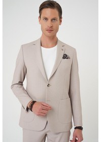 Resim Efor Comfort Fit Mono Yaka Çift Yırtmaç Torba Cep Kendinden Desenli Casual Bej Ceket C 705 Bej 
