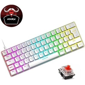 Resim Trol Red Switch Mini Rgb Oyun Klavyesi Gaming Mekanik 62 Tuşlu 18 Led Usb Type-c Kablosu Beyaz Lcd 