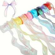 Resim 1 Rulo Iridescent Denizkızı Kuyruğu Organza Kurdele, 9.14 Metre - Çok Renkli Holografik Dalgalı Tasarım DIY El İşleri, Buketler ve Dekorasyonlar İçin - Noel, Paskalya, Sevgililer Günü için Mükemmel 