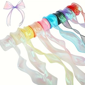 Resim 1 Rulo Iridescent Denizkızı Kuyruğu Organza Kurdele, 9.14 Metre - Çok Renkli Holografik Dalgalı Tasarım DIY El İşleri, Buketler ve Dekorasyonlar İçin - Noel, Paskalya, Sevgililer Günü için Mükemmel 