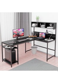 Resim 600-s Siyah Yüksek Raflı L Ofis Ve Çalışma Masası Siyah 