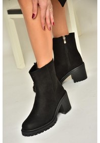 Resim Fox Shoes T726911102 Siyah Süet Kalın Topuklu Kadın Bot Siyah 