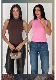 Resim Noa & Noa 2'li Paket Kadın Kolsuz Boğazlı Basic Body Sleek Core Kahve 