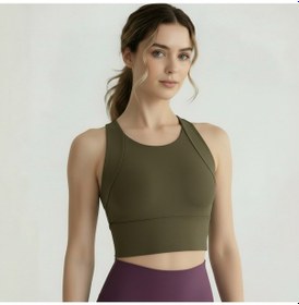 Resim Sculpt Spor Sütyeni Yüksek Destek Toparlayıcı Fitness Yoga Spor Bra Haki 