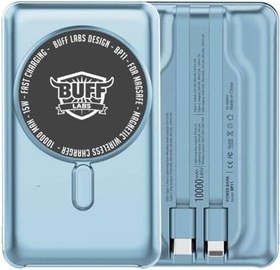 Resim BUFF LABS BP11 10000 mAh Magsafe Uyumlu Dahili Kablolu Taşınabilir Manyetik Powerbank (Mavi) 