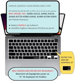 Resim McStorey MacBook Klavye Koruyucu RUSÇA BASKILI US AMERİKAN- RETURN Enter Tipi, Air 13,6-15,3inç- Pro 14,2-16,2inç M1-M2-M3-M4 Pro MAX Uyumlu, Silikon Klavye Filmi, Ultra İnce Hafif Yıkanabilir Siyah 