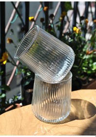 Resim 6'lı Cam Meşrubat Bardağı Çizgili Su Bardak 320 Ml 