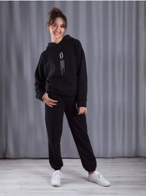 Resim LAND MODA Kadın Vazo Baskılı Fermuarlı Sweatshirt Alt Üst Eşofman Takımı 