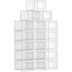Resim SONGMICS Ayakkabı Kutuları, 18'li Set, Plastik Kutular, Ayakkabı Kutusular için, 44 Bedene Kadar Ayakkabılar için, 9 Şeffaf Kutu ve 9 Beyaz Kutu LSP009W01 