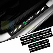 Resim yılmazetic Skoda Fabia Logo Karbon Kapı Eşiği Koruma Araba Etiket Oto Sticker Yapıştırma 4 Parça 