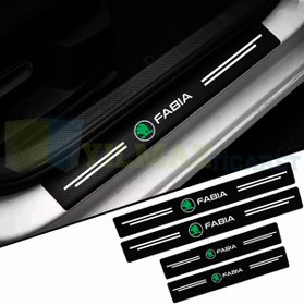 Resim yılmazetic Skoda Fabia Logo Karbon Kapı Eşiği Koruma Araba Etiket Oto Sticker Yapıştırma 4 Parça 