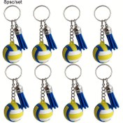 Resim 8 parça takım Tassel Kolye 3D Voleybol Anahtarlık, Şık Araba ve Çanta Aksesuarı, Spor Temalı Tasarım, Atletler ve Hayranlar İçin İdeal Hediye Mezuniyet Sezonu Okula Dönüş Sezonu 