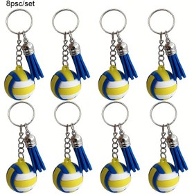 Resim 8 parça takım Tassel Kolye 3D Voleybol Anahtarlık, Şık Araba ve Çanta Aksesuarı, Spor Temalı Tasarım, Atletler ve Hayranlar İçin İdeal Hediye Mezuniyet Sezonu Okula Dönüş Sezonu 