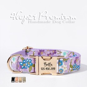 Resim Dog Collar Named Floral Patterned Collar 703954 - Blue Leash + Bow Tie + Strap / L 