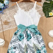 Resim Şık Çiçek Desenli V Yaka ve Bağcıklı Bel - Hafif Polyester, Yaz Gezileri, Günlük Moda için Mükemmel | V Yaka Tulum | Açık Hava için Polyester Kumaş 