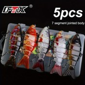 Resim FTK 5 Parça Çok Segmentli Swimbait Yem Seti - Gerçekçi balık tasarımı, iki üçlü kancalı, dayanıklı ABS malzeme, batan crankbait - Tatlı ve tuzlu su balıkçılığı için ideal yemler 