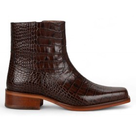 Resim FootCourt Kahverengi Fermuarlı Krokodil Desenli Deri Bot Chester 
