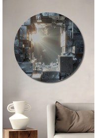 Resim Soyut Geometri Metal Küp Sanat Tablosu Yuvarlak Duvar Tablosu--- 50 X 50 