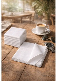 Resim Hepsine Rakip 12 Li Erkek Cep Yaka Mendil Seti 40x40 Cm Pamuklu Mirfatih Beyaz 