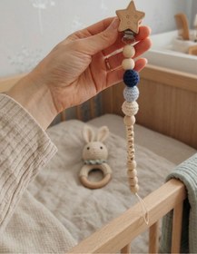 Resim My Kids Room İsme Özel Doğal Ahşap Emzik Zinciri - Kişiye Özel Bebek Emzik Askısı ve Tutucu 